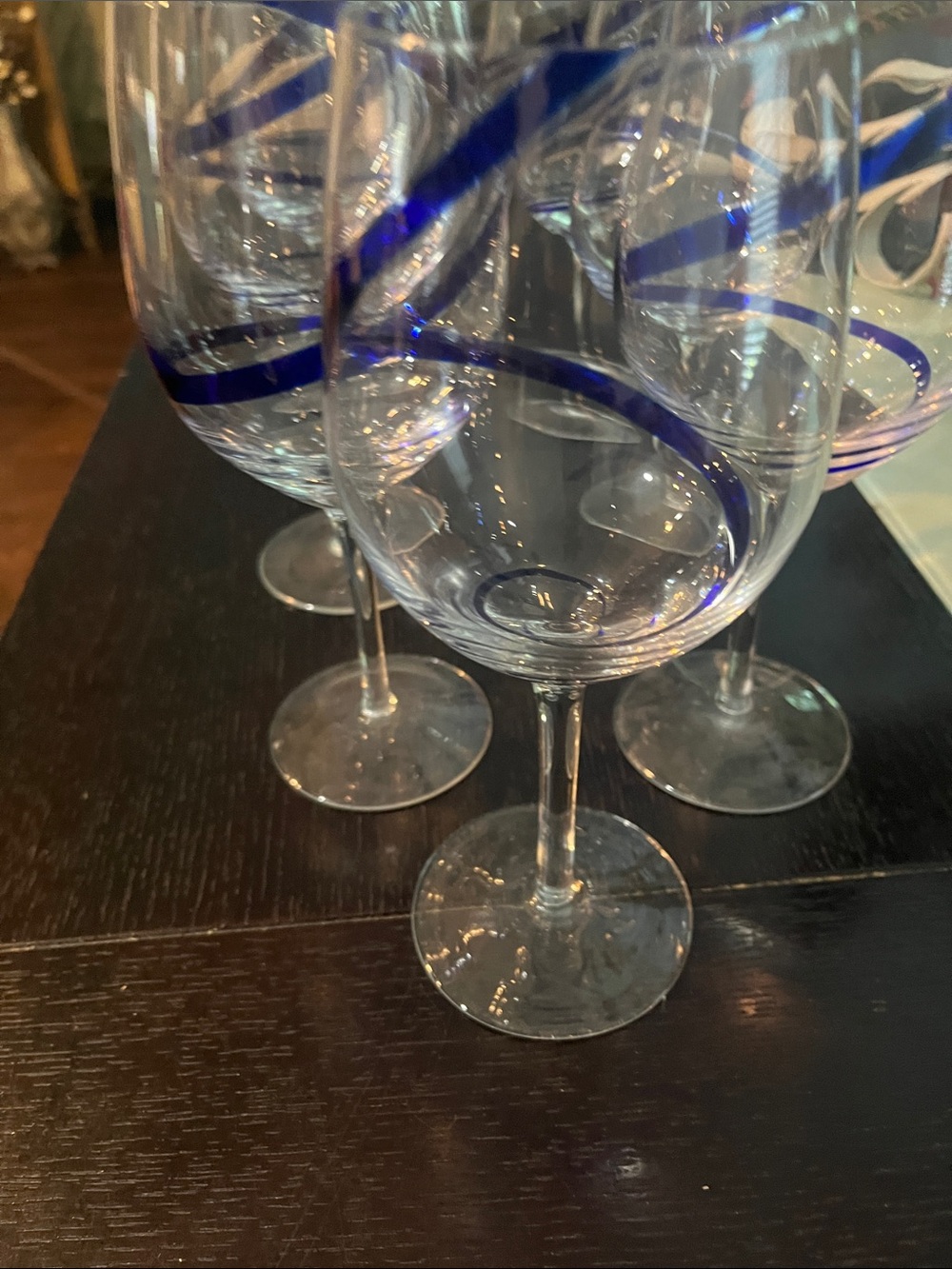 Set of 7 Clear Pier one Water Glasses with Blue Swirl - Picture 2 of 3